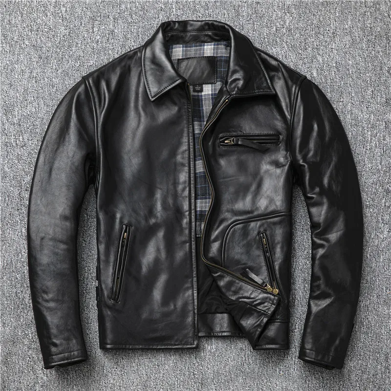 

2020 New Style Men Light Batik Tree Paste Horsehide Jacket Japan Vintage Luxury Leather Coat Thick Winter Wear
