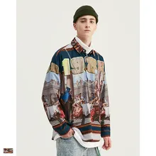 Ковбойская безрукавка для мужчин и женщин модные рубашки kanye west хип хоп Осень Ретро портрет полный принт Уличная Топы свободные рубашки с длинными рукавами