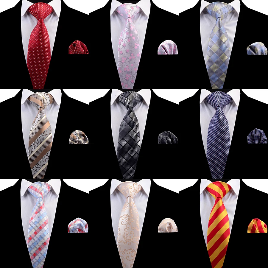 GUSLESON New Necktie Set Quality Floral Wedding Tie Fashion Plaid Striped Paisley Silk Necktie Square Scarf for Party Business