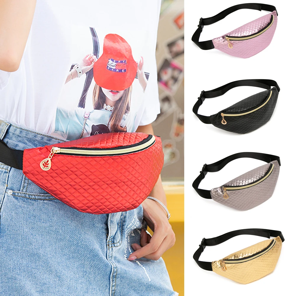 Fanny Pack Women PU Leather Laser Waist Pouch Waterproof Sports Running Belt Bag Bum Pack