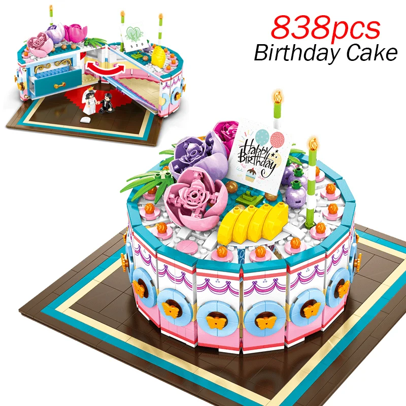 

SEMBO New 838pcs Birthday Cake Idea MOC Compatible legoinglys Creator Building Blocks Bricks Friends Princess DIY Toys For Girls