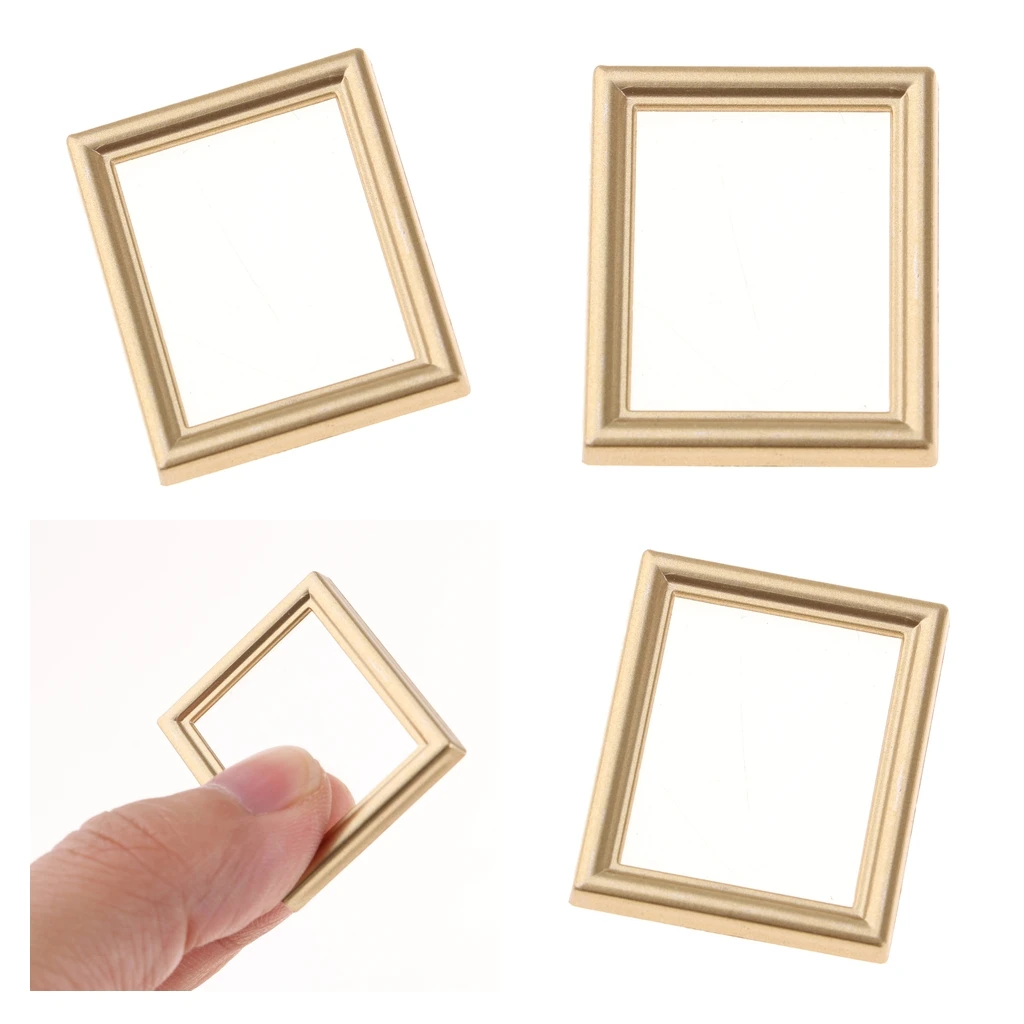 pack 4 Retro Dollhouse Photo Frames 1/12 Photo Frame Miniature Empty Painting Frames for Dolls House Room Furniture Deco