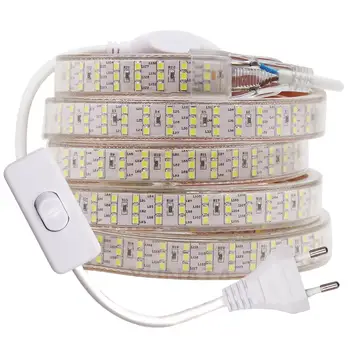 276led LED 스트립 빛 2835 5050 220V ON/OFF 스위치 방수 120led 유연한 LED 조명 홈 인테리어 실내 조명
