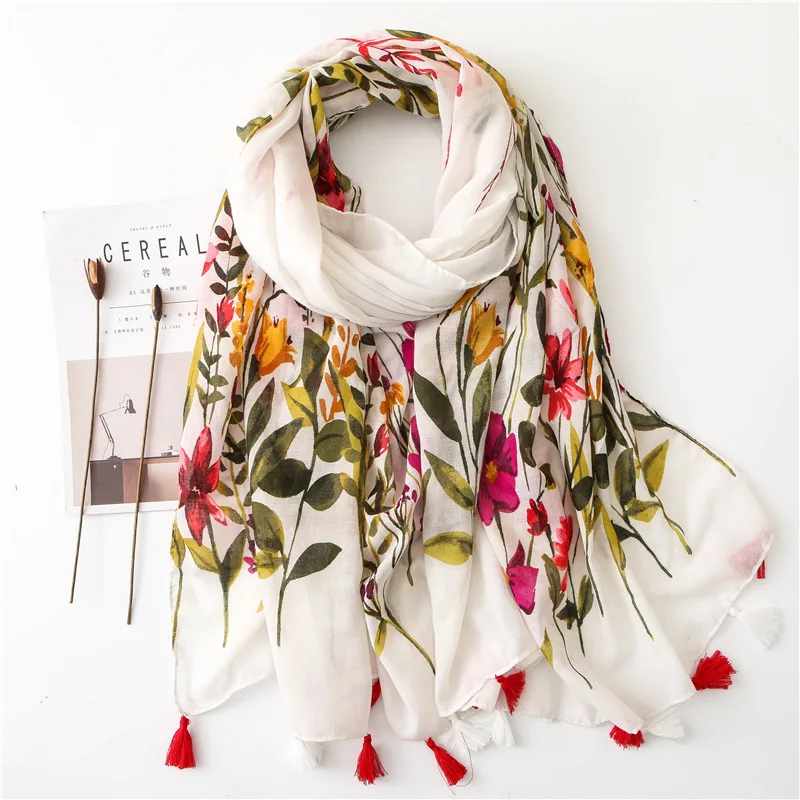 

Luxury Brand Cotton Scarf Women Large Shawls Design Hijab Echarpe Print Tassel Scarves Lady Beach Stole Muffler Foulard Pareo