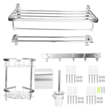 

Wall Mounted Bathroom Storage Shelf Set Triangle Corner Bracket Towel Bar Rack Roller Paper Holder Tissue Box Toilet Brush