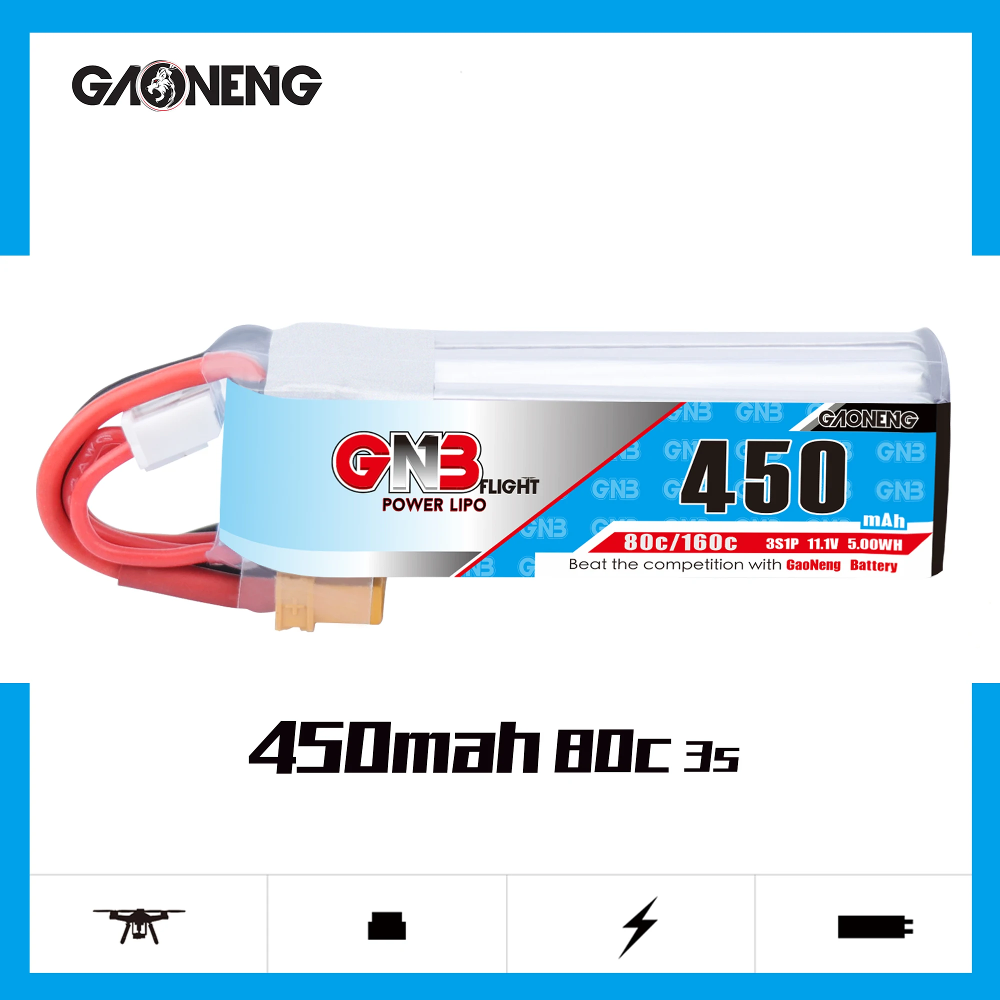 Gaoneng GNB 450MAH 11,1 V 3S 80C Lipo батарея XT30 разъем для iFlight CineBee Indoor Cine Whoop BetaFPV Дрон RC Квадрокоптер