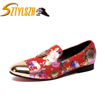 

High Quality Men Flower Pattern Printing White Loafers Wedding Shoes Party Men Dress Shoes Fashion Men's Flats Moccasins