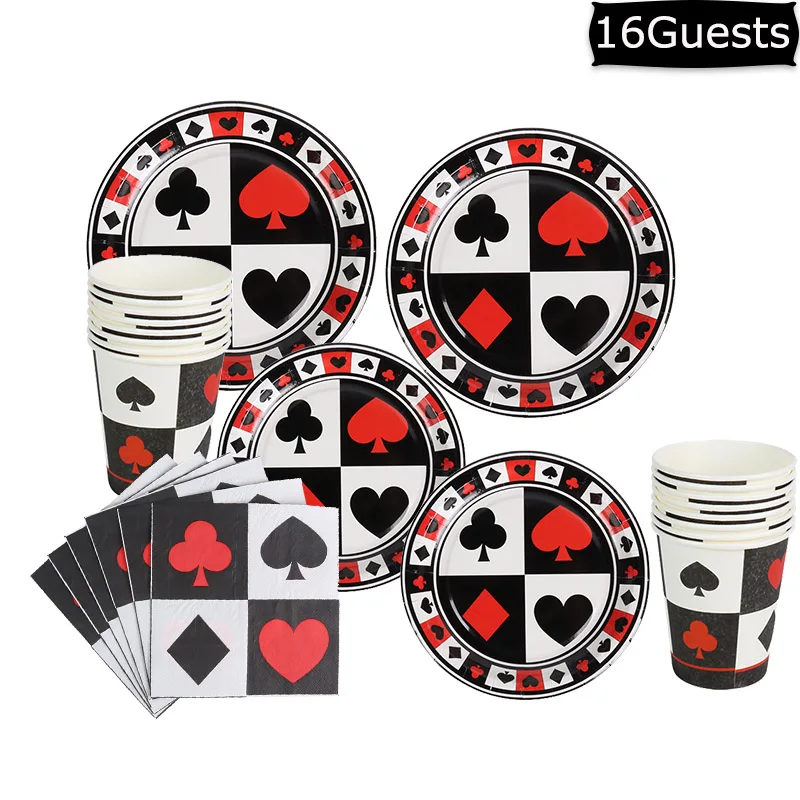 WEIGAO, покерные принадлежности для тематической вечеринки, бумажная салфетка под тарелку кружку, черные, красные воздушные шары, казино, вечерние украшения, принадлежности для дня рождения в Лас-Вегасе
