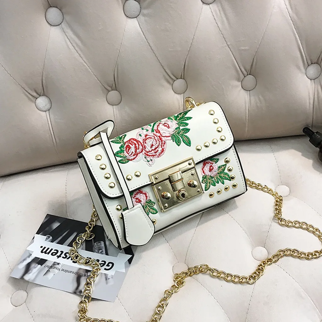 

Chain Pu Leather Crossbody Bags For Women 2019 Small Shoulder Messenger Bag Embroidery Design Female Travel Handbags