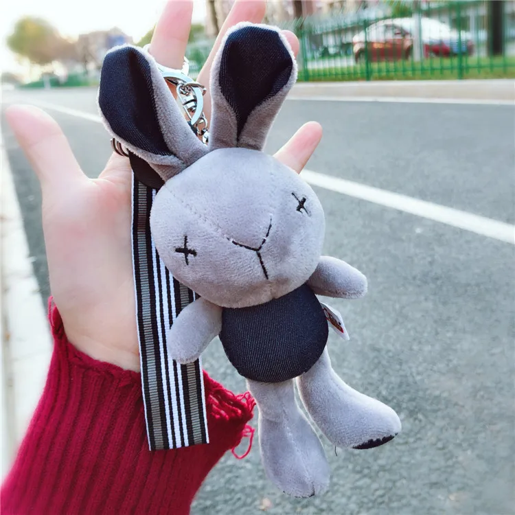 South Korea Cute Cowboy Rabbit Keychain Stripe Car Key Pendants Crane Machine Doll Handbag Pendant