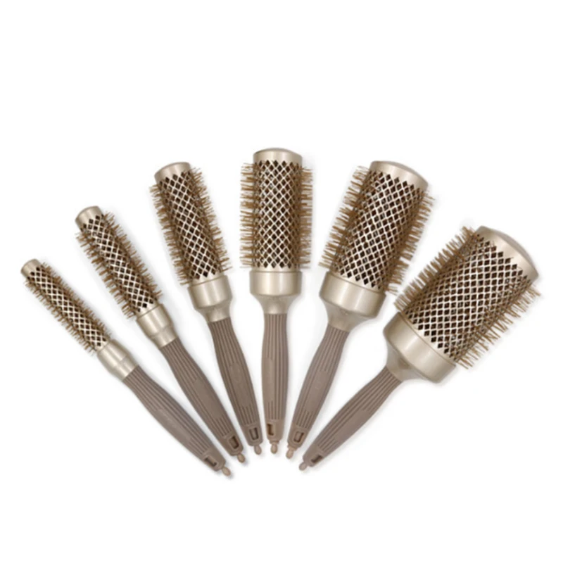Professional Hair Brush Comb Hairbrush High Temperature Resistant Ceramic Iron Round Comb Hair Styling Tool 6pcs set