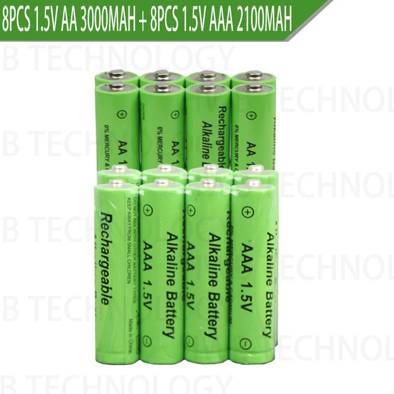 8pcs 1.5V AA 3000mah Alkaline Rechargeable battery + AAA 2100mAh for led light toy mp3 Free shipping | Электроника