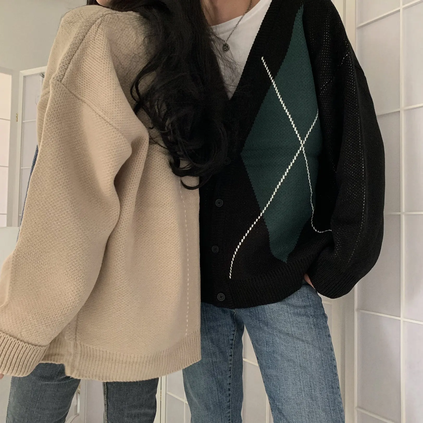 Neploe контрастный цвет Argyle Pull куртка пальто осень зима Женский Повседневный свитер корейская мода вязаный кардиган 55522