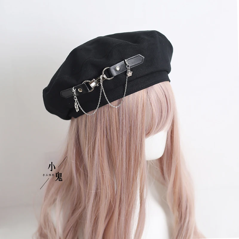 

Metal Beret Women's Black Sweet Drag Octagonal Cap Women's Autumn Breathable Retro Elegant Graceful Painter Cap