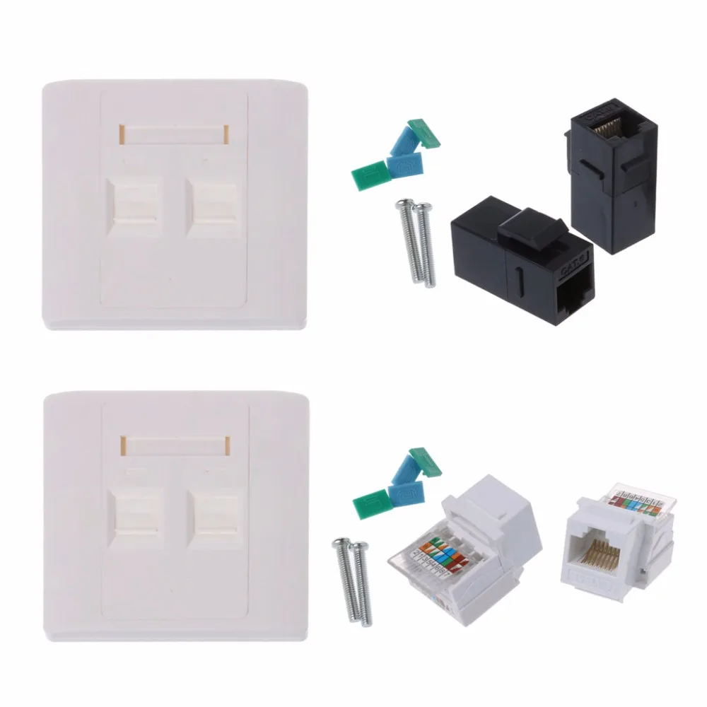 

2 Ports CAT5e / CAT6 Modules RJ45 jack Network Wall Plate With Female to Female Connector Au06 19 Dropship