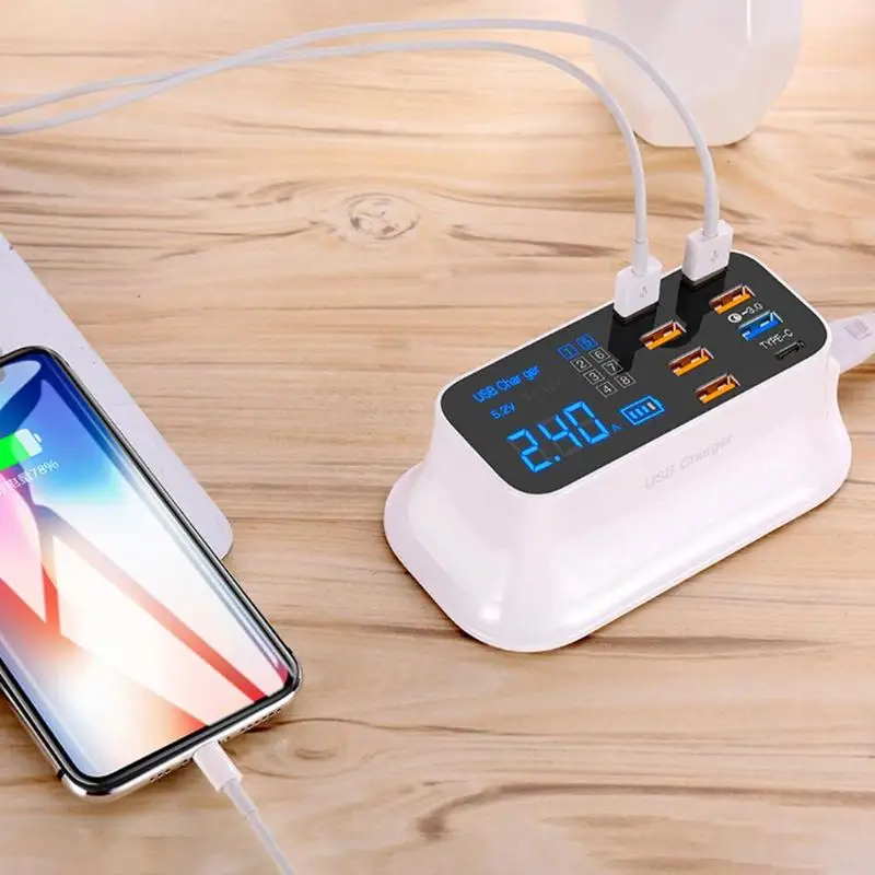 8 портов Быстрая зарядка 3,0 светодиодный дисплей USB зарядное устройство для Android iPhone планшет