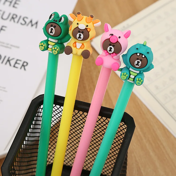 1 pack of creative cartoon bear gel pen cute learning stationery kawaii writing fresh student exam black |