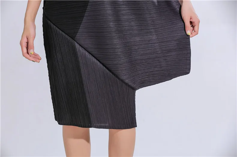 Новое платье Miyake fold, дизайн, несимметричный цвет, большие размеры, свободное платье, плиссированные платья
