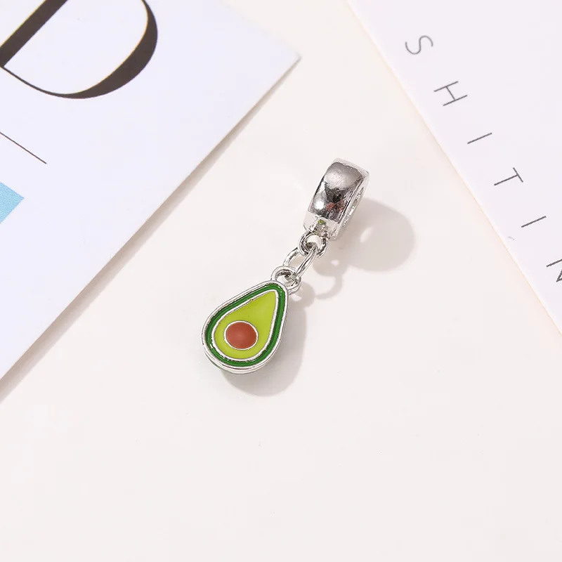 

New Original Silver Plated Bead Alloy Green Enamel Avocado Fruit Dangle Charm Fit Pandora Bracelet Bangle DIY Women Jewelry
