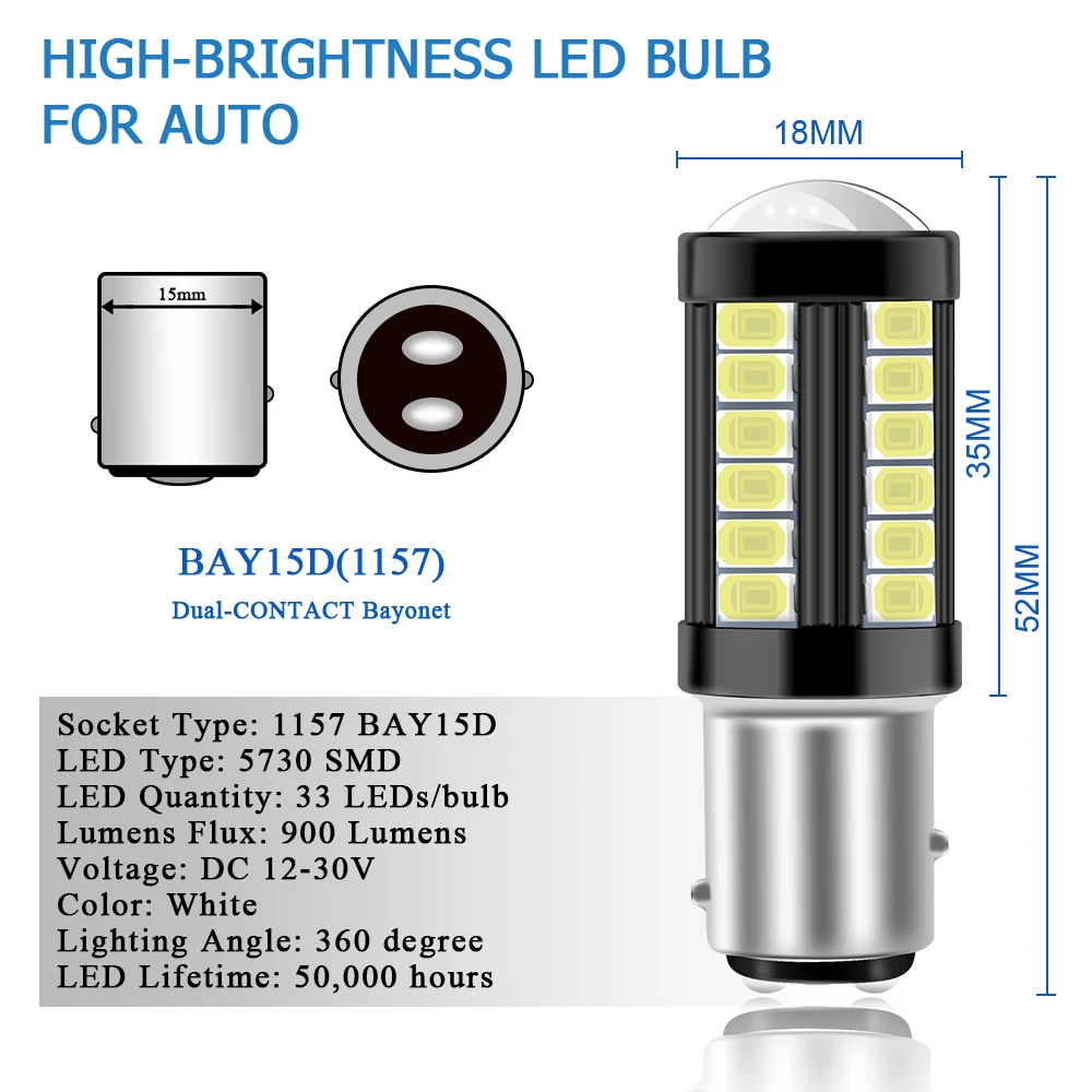 2 шт. 1157 BAY15D 5730 33SMD 12-24 В без ошибок Алюминиевый Супер Тормозной Стоп обратный резервный сигнальный светильник красный белый лампа заднего хода