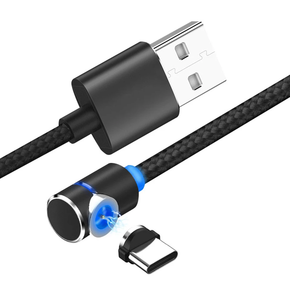 Магнитный кабель hifish 3A Micro Usb type C для быстрой зарядки телефона Usb C светодиодный светильник для XSMAX Android Phone 1M 2M - Цвет: Black for type-c