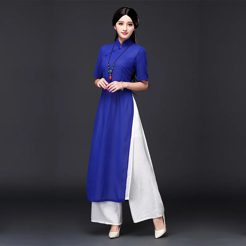 color2 Вьетнамское традиционное китайское платье aodai китайское платье Ципао длинное китайское платье Чонсам китайское современное чонсам - Цвет: color2