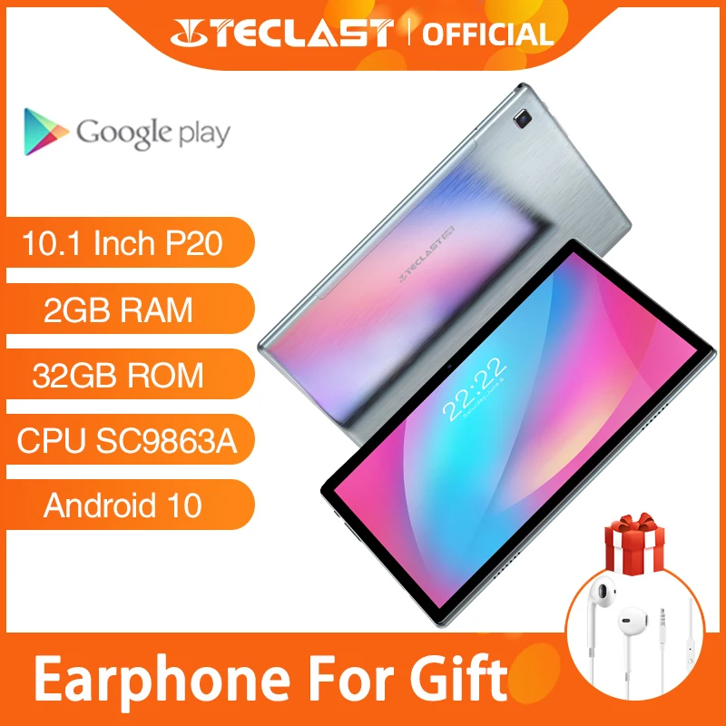 Android tabletler Teclast P20 10.1 inç 2GB RAM 32GB ROM 1280 × 800 6000mAh pil Octa çekirdek AI hız