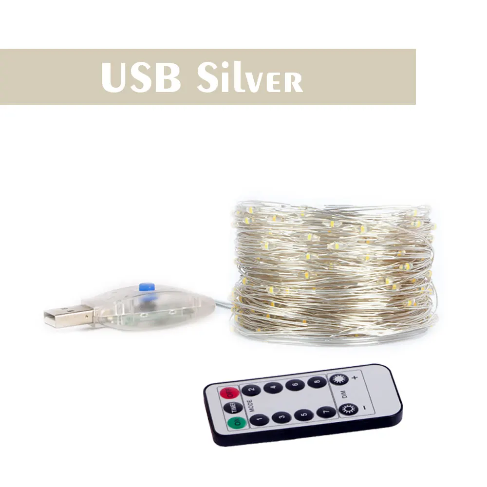 thumbnail image 1 of Guirnalda de luces LED de Navidad con control remoto y batería USB, alambre de cobre, para decoración de bodas y fiestas, 10 m, 20 m, 1 of 5