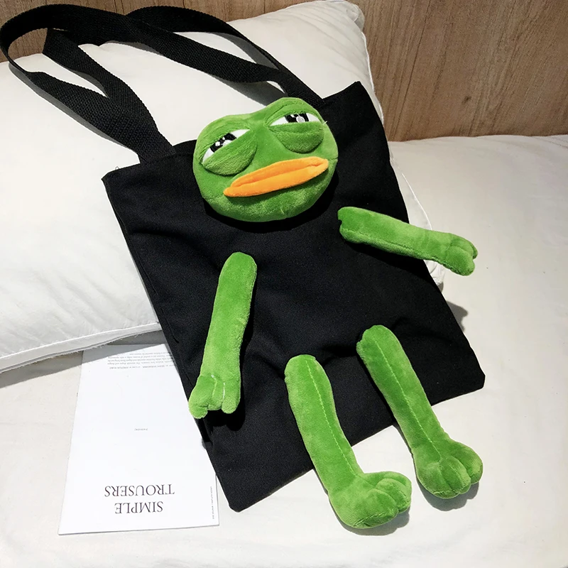 Black frog handbag Женская сумка с рисунком лягушки, забавная сумка на плечо, милая плюшевая Сумка-тоут для девочек, Женская Повседневная сумка для покупок, вечерние сумки из парусины - Цвет: Black frog handbag