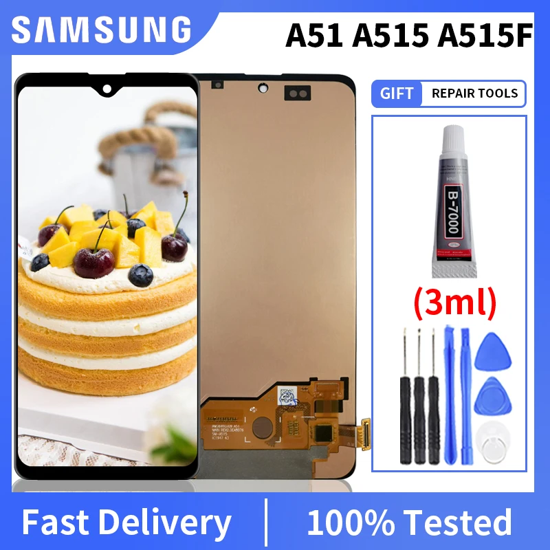 100% протестированный OLED-дисплей для Samsung Galaxy A51 LCD A515 A515F A515F/DS A515FD сенсорный экран с
