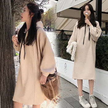 

2020 Spring Clothes Casual Fleece Loose Long Sleeve Patchwork Long Pullover Dropship Hooded Hoodies Women Sweatshirt Thick