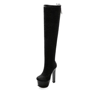 

Super Size Super High Waterproof Platform Super High Heel Long Tube Over The Knee Boots Nightclub European American Sexy Shoes