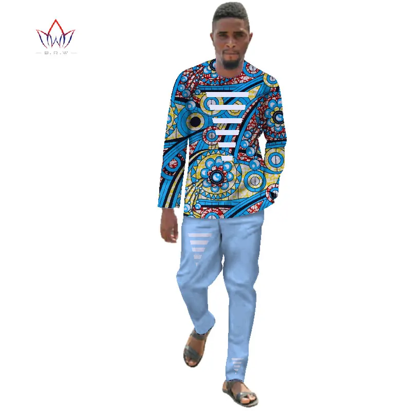 Африканская одежда для мужчин Dashiki наборы мужские рубашки с длинными рукавами и длинные брюки Slim Fit Комплект из двух предметов для мужчин плюс размер 6XL WYN348 - Цвет: 22