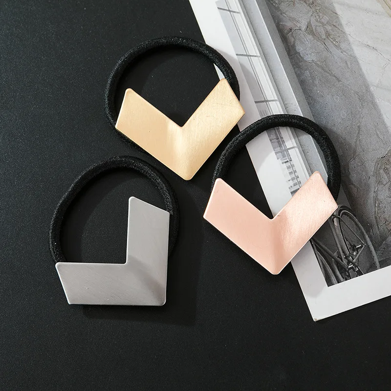Простой дикая стрела веревка для волос V-shaped геометрический матовый металлический волос кольцо женский сладкий любовь Резиновая лента ювелирные изделия G1129