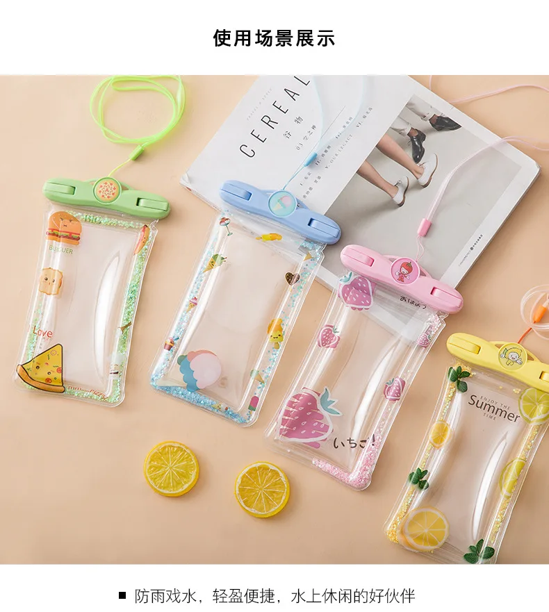 Quicksand Air Bag Waterproof Cellphone Bag Cartoon Fruit Swimming Diving PVC Floating Touch Screen Underwater Photo Shoot Phone