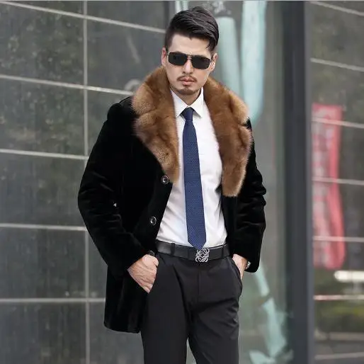 Меховые мужские пальто из искусственного меха больших размеров 4XL 5XL 6XL зимняя деловая мужская верхняя одежда из искусственного меха норки утолщенная Длинная Куртка Топы M764