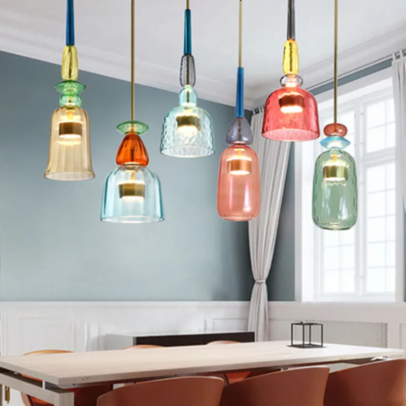 

Nordic Color Candy Pendant Lights Children's Room Ins Retro Hanging Lamp Single Head Glass Lamps Lustres Pendentes Decor Home