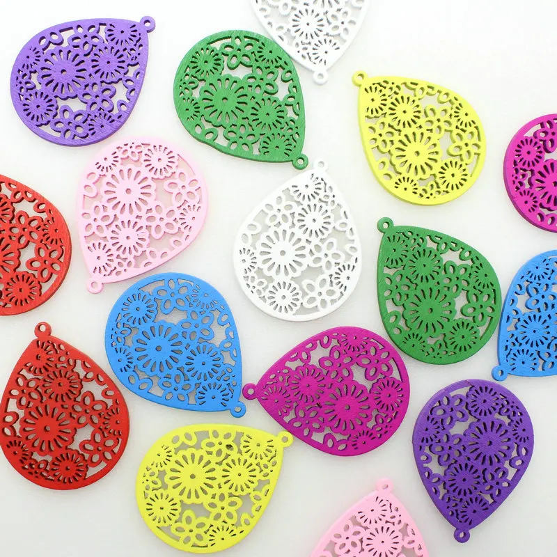 mix color(50x38mm) 120 шт большие разноцветные филигранные Деревянные Подвески для сережек, массивные украшения diy 38*50 мм - Цвет: mix color(50x38mm)