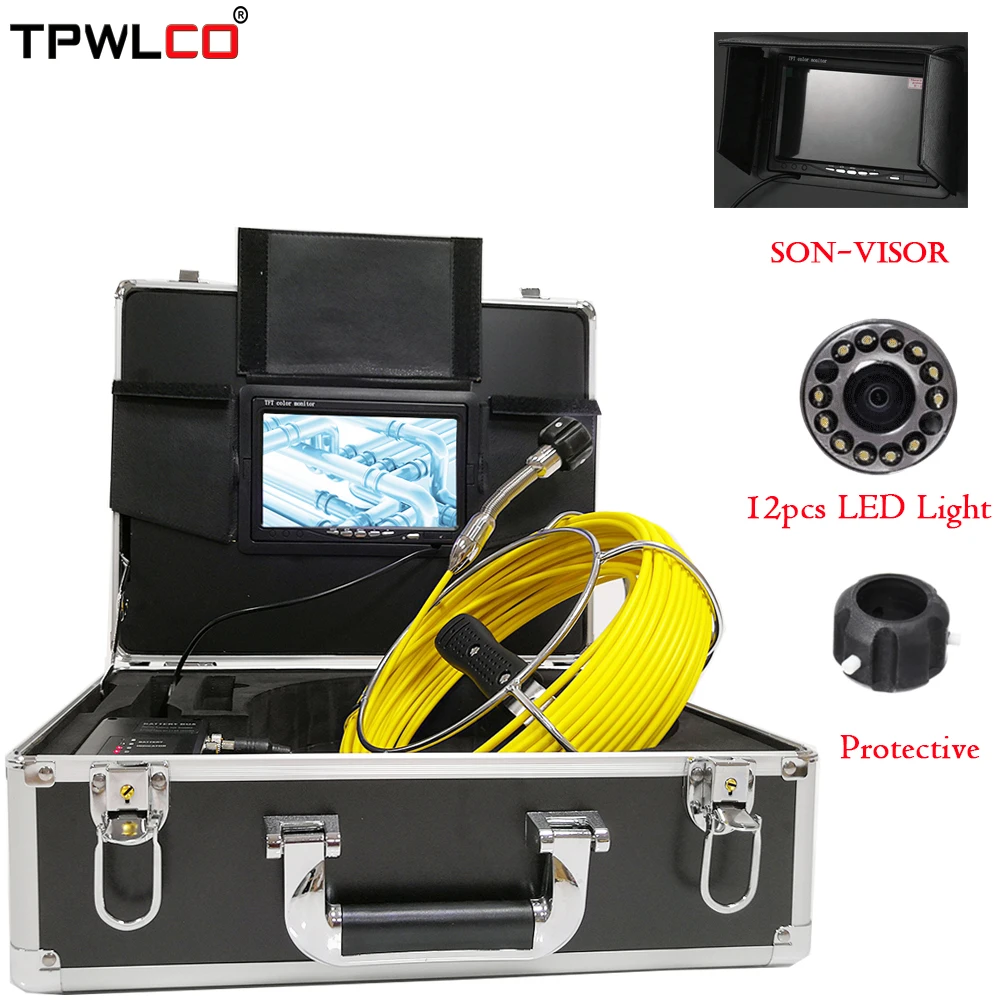 

7inch 720P 1000TVL 23mm Pipe Inspection Camera With 12pcs LEDS 20m Cable Plumbing Pipeline Sewer Industrial Endoscope System