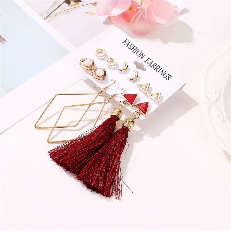 Богемные серьги с длинными кисточками Комплект сережек для женщин и девочек