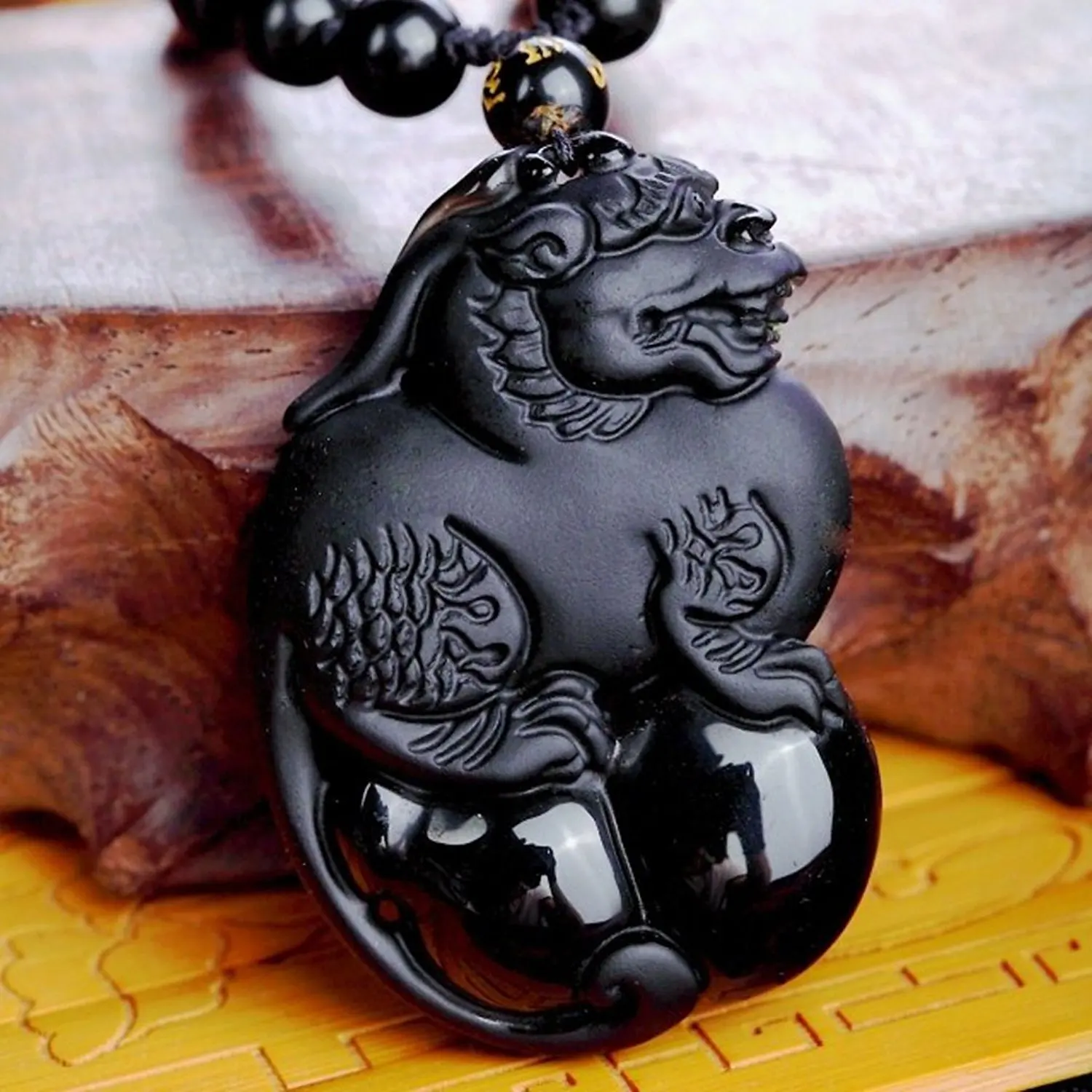 LETSFUN Fine Jewelry натуральный обсидиан Храбрый отряд Kirin Безопасный и богатый амулет кулон ожерелье