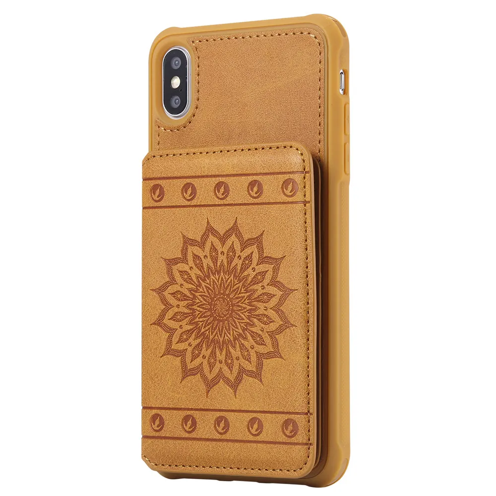 Противоударный чехол для телефона с карманом для карт для iPhone X XS MAX XR 6 6S 7 8 Plus 5 5S SE Чехол-кошелек с ремешком - Цвет: Brown