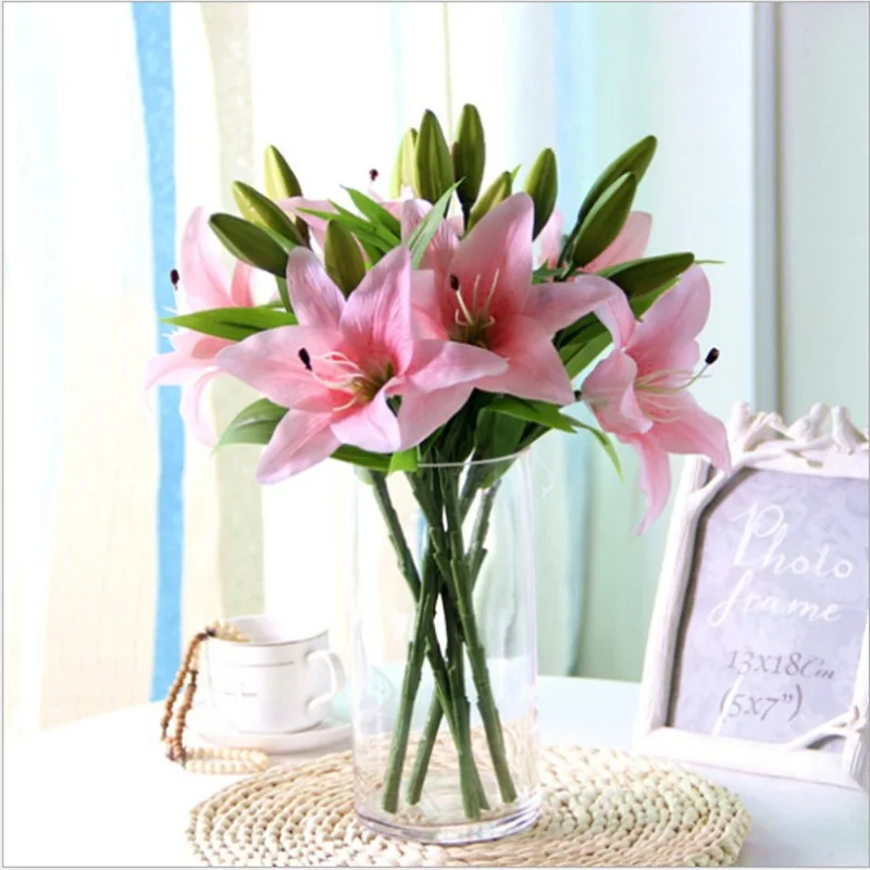 

10 Latex Real Touch Lily Wedding Flowers Artificial Tiger Lily for Bride Bouquet Home Decorations Wedding Floral Arrangement