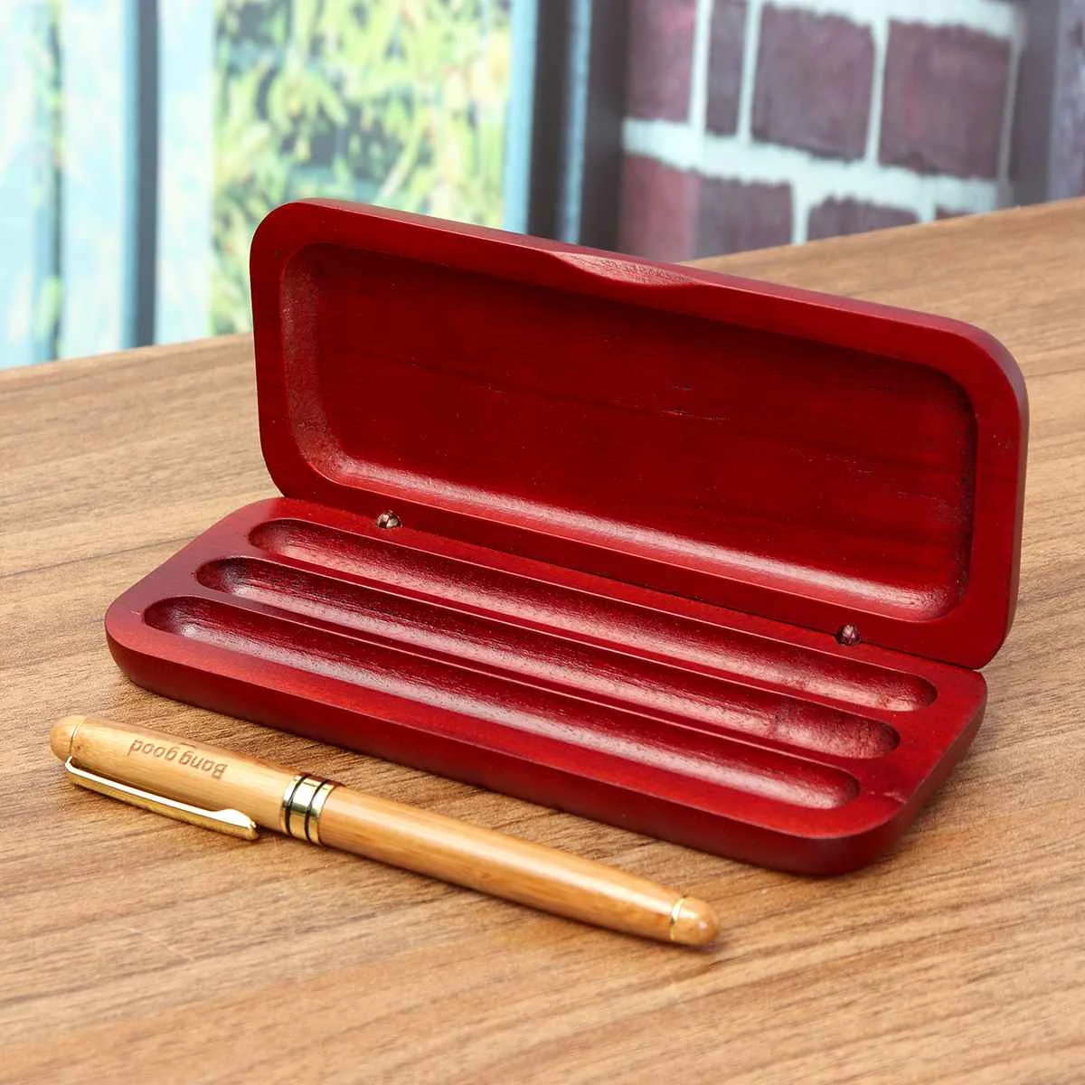 

3 Slot Wooden Pen Pencil Storage Box Fountain Display Case Collector Organizer Pencil Cases For Office School