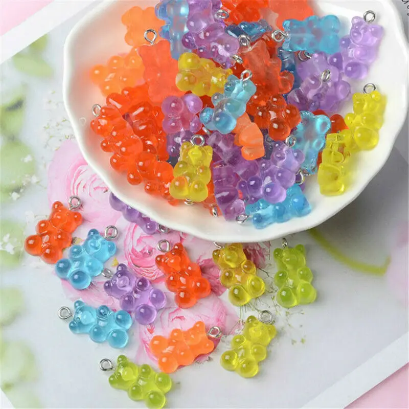 Pendant Charms Jewelry Findings Gummy Bear DIY Cute Resin Cartoon Wholesale Woman 50pcs