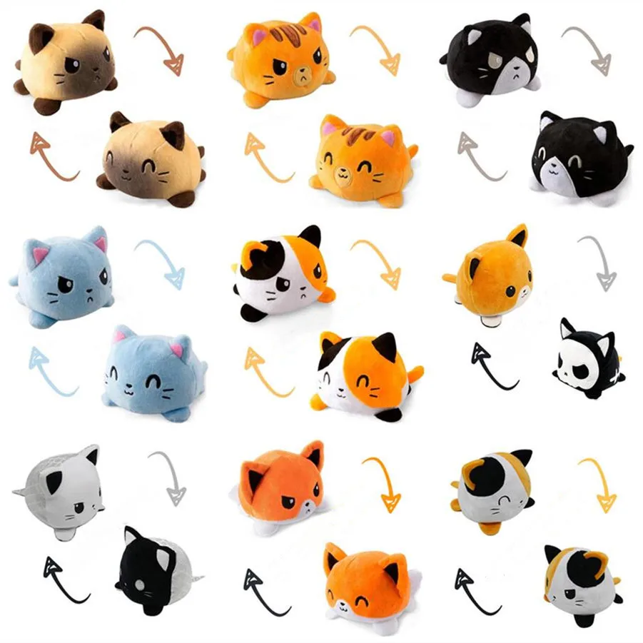 Gato Reversible de 22 estilos para niños, animales de peluche, unicornio, doble cara