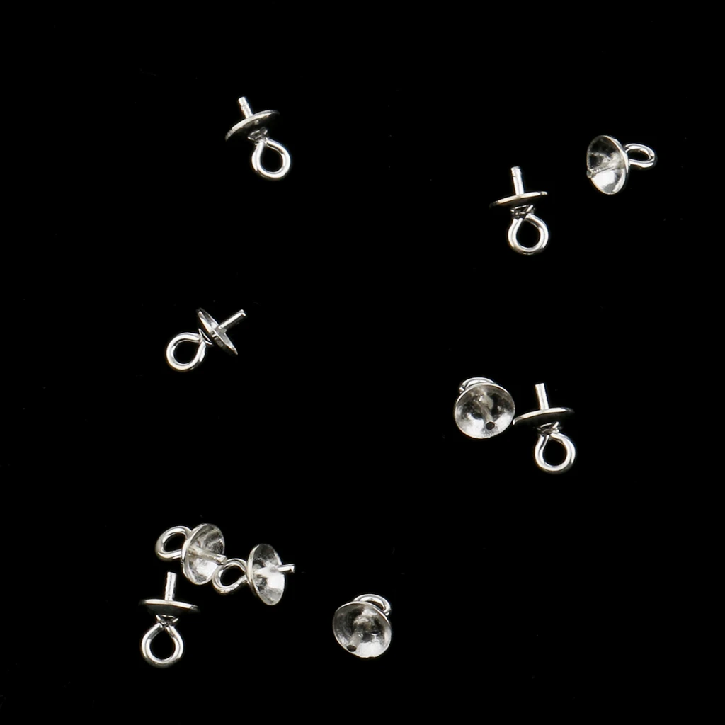 20 Pieces 925 Sterling silver color Pendant Clasp Pearl Bail Pins Half Drilled Pearl Jewelry Making Connector for Pendants 4mm 5mm