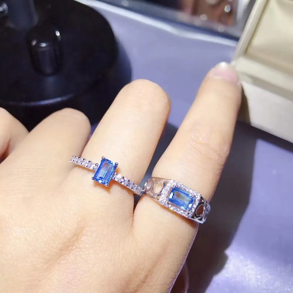 Парное кольцо 925 пробы Серебряное топаз кольцо настоящий драгоценный камень для мужчин и женщин