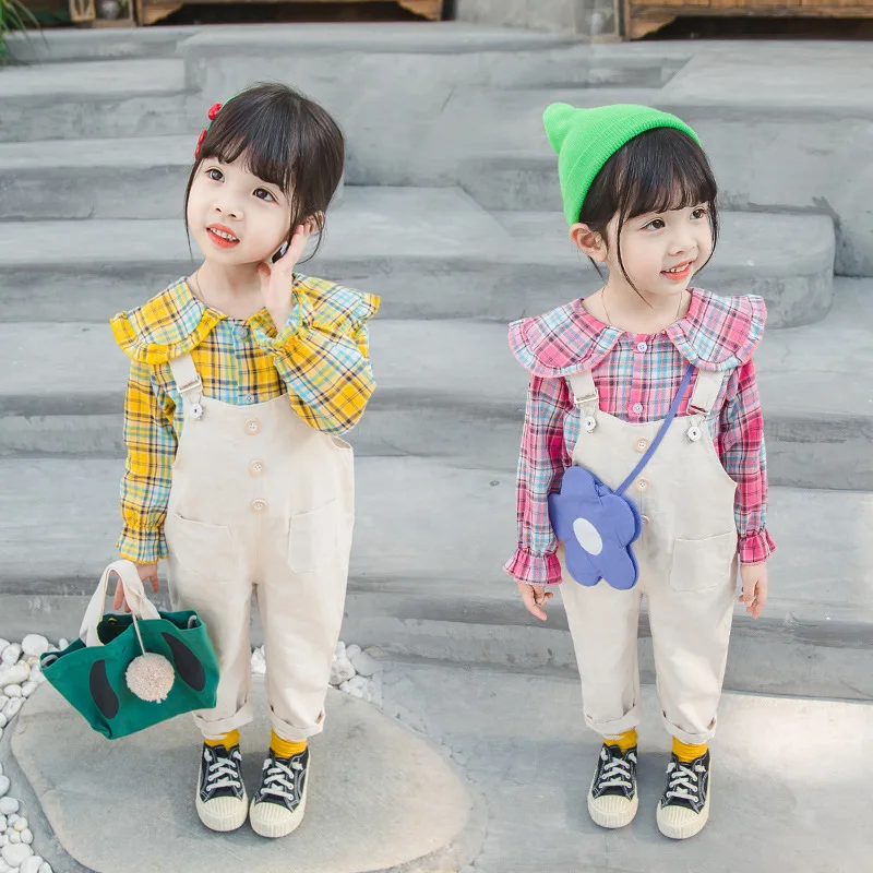 

2019 Fashion New Style Autumn Clothing Children Baby Korean-style Girls Solid Color Suspender Pants Plaid Suspender Strap Long-s