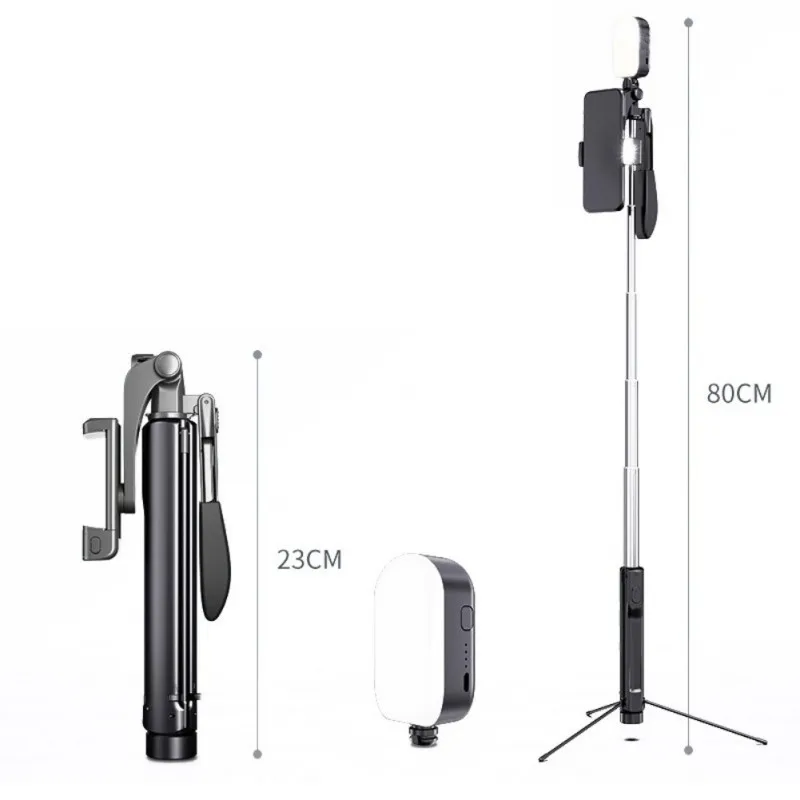 80cm double Light Портативная селфи-палка, штатив для телефона, Bluetooth, пульт дистанционного управления, видео стабилизатор для iPhone, Xiaomi, huawei, Gimbal Vullen Licht Voor - Цвет: 80cm double Light